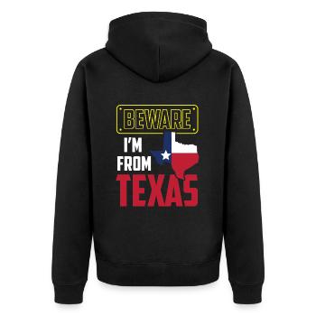 Attention: I am from Texas Texan Texan - Unisex Premium Organic Zip Hoodie - black - Back - Nico (187cm)