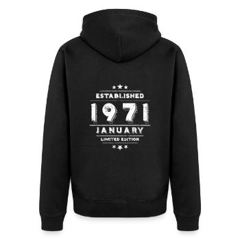 Geburtstag im Januar 1971 - January - Unisex Premium Bio Zip Hoodie - Schwarz - Hinten - Nico (187cm)