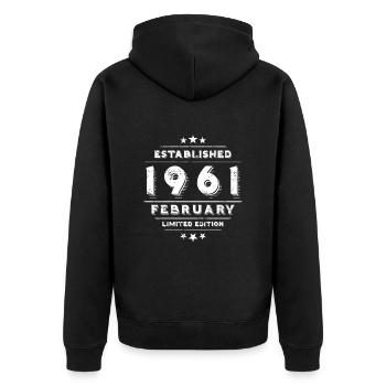 Birthday in February 1961 - February - Unisex Premium Organic Zip Hoodie - black - Back - Nico (187cm)