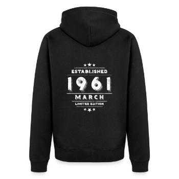 Birthday in March 1961 - March - Unisex Premium Organic Zip Hoodie - black - Back - Nico (187cm)