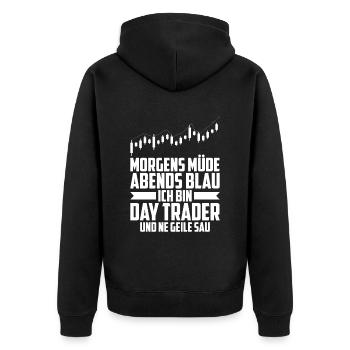 Day Trading Day Trader Morgens Müde Abends Blau - Unisex Premium Bio Zip Hoodie - Schwarz - Hinten - Nico (187cm)