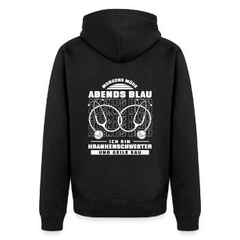 Krankenschwester Morgens Müde Abends Blau - Unisex Premium Bio Zip Hoodie - Schwarz - Hinten - Nico (187cm)