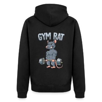 Gym Rat Bodybuilding Fitness Gym - Unisex Premium Bio Zip Hoodie - Schwarz - Hinten - Nico (187cm)