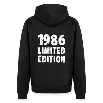 1986 édition limitée anniversaire cadeau femme mari - Veste à capuche bio Premium Unisexe - noir - Dos - Nico (187cm)