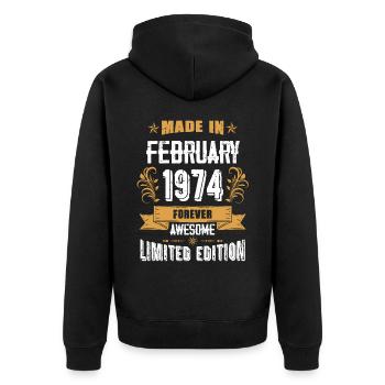 Februar 1974 Vintage Jahrgang Geburtstag - Unisex Premium Bio Zip Hoodie - Schwarz - Hinten - Nico (187cm)