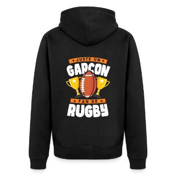 Juste Un Garçon Fan De Rugby - Veste à capuche bio Premium Unisexe - noir - Dos - Nico (187cm)