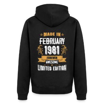 Anniversaire millésime février 1981 - Veste à capuche bio Premium Unisexe - noir - Dos - Nico (187cm)