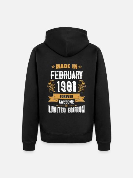Anniversaire millésime février 1981 - Veste à capuche bio Premium Unisexe - noir