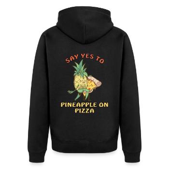 Sag ja zu Ananas auf Pizza - Unisex Premium Bio Zip Hoodie - Schwarz - Hinten - Nico (187cm)