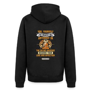 Buddhist Meditation Zen Buddha Buddhismus und Yoga - Unisex Premium Bio Zip Hoodie - Schwarz - Hinten - Nico (187cm)