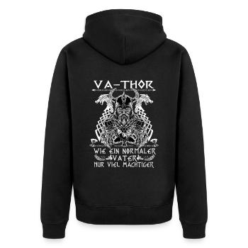 Herren Vathor - Vatertag Vatertagsgeschenk Viking - Unisex Premium Bio Zip Hoodie - Schwarz - Hinten - Nico (187cm)