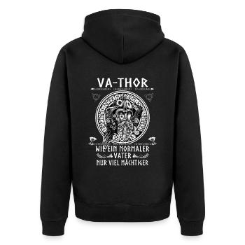 Herren Vathor - Vatertag Vatertagsgeschenk Viking - Unisex Premium Bio Zip Hoodie - Schwarz - Hinten - Nico (187cm)