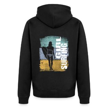 Girl Surfing Vintage Retro Surfer Girl - Unisex Premium Organic Zip Hoodie - black - Back - Nico (187cm)