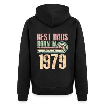 Die Besten Väter Sind 1979 Geboren, 44 Jahre Alt, - Unisex Premium Bio Zip Hoodie - Schwarz - Hinten - Nico (187cm)