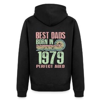 Die Besten Väter Sind 1979 Geboren, 44 Jahre Alt, - Unisex Premium Bio Zip Hoodie - Schwarz - Hinten - Nico (187cm)