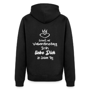 Scheiß Auf Valentinstag Ich Liebe dich an Jedem - Unisex Premium Bio Zip Hoodie - Schwarz - Hinten - Nico (187cm)