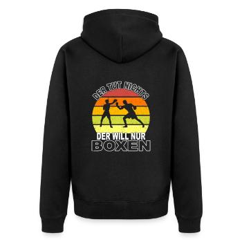 Boxen Spruch - Unisex Premium Bio Zip Hoodie - Schwarz - Hinten - Nico (187cm)