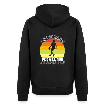 Basketball Spruch - Unisex Premium Bio Zip Hoodie - Schwarz - Hinten - Nico (187cm)