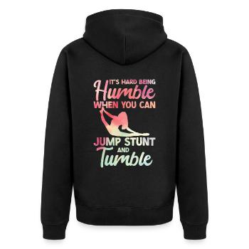 Stolpern - Unisex Premium Bio Zip Hoodie - Schwarz - Hinten - Nico (187cm)