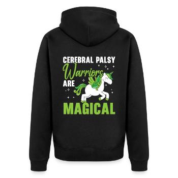 Zerebralparese Krieger sind magische Einhorn-Liebhaber - Unisex Premium Bio Zip Hoodie - Schwarz - Hinten - Nico (187cm)