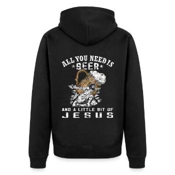 Ce dont vous avez besoin - Drôle Jésus porte de la bière - Veste à capuche bio Premium Unisexe - noir - Dos - Nico (187cm)