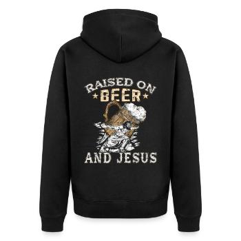 Élevé sur la bière Joyeux Jésus porte de la bière - Veste à capuche bio Premium Unisexe - noir - Dos - Nico (187cm)