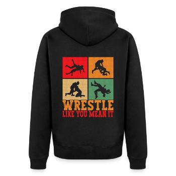 Wrestling Ringen Ringer - Unisex Premium Bio Zip Hoodie - Schwarz - Hinten - Nico (187cm)