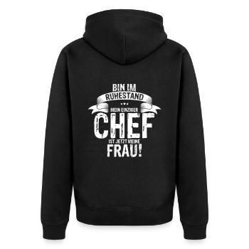 Ruhestand Frau Ist Chef Renteneintritt Abschiedfei - Unisex Premium Bio Zip Hoodie - Schwarz - Hinten - Nico (187cm)