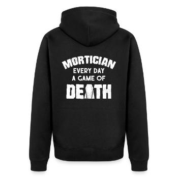 Corpse Keepers, Undertakers, Funeral Homes - Unisex Premium Organic Zip Hoodie - black - Back - Nico (187cm)