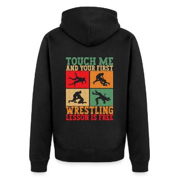 Wrestling Ringen Ringer - Unisex Premium Bio Zip Hoodie - Schwarz - Hinten - Nico (187cm)
