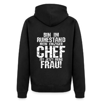 Ruhestand Frau Ist Chef Rente Opa Geschenk Arbeits - Unisex Premium Bio Zip Hoodie - Schwarz - Hinten - Nico (187cm)