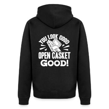 Corpse Keepers, Undertakers, Funeral Homes - Unisex Premium Organic Zip Hoodie - black - Back - Nico (187cm)