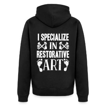 Corpse Keepers, Undertakers, Funeral Homes - Unisex Premium Organic Zip Hoodie - black - Back - Nico (187cm)