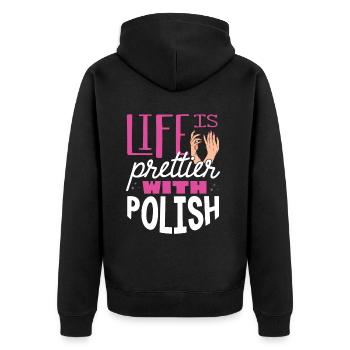Nagelentechniker, Nagelservice, Nägel, Nagelstalon - Unisex Premium Bio Zip Hoodie - Schwarz - Hinten - Nico (187cm)