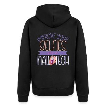 Nagelentechniker, Nagelservice, Nägel, Nagelstalon - Unisex Premium Bio Zip Hoodie - Schwarz - Hinten - Nico (187cm)