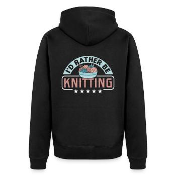 Handarbeit Stricken lustiger Strick Spruch - Unisex Premium Bio Zip Hoodie - Schwarz - Hinten - Nico (187cm)