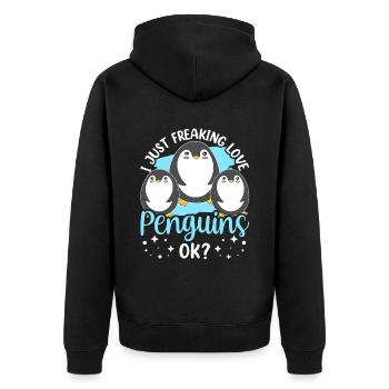 Ich Liebe Pinguine Einfach Ok Tier Pinguin Süß - Unisex Premium Bio Zip Hoodie - Schwarz - Hinten - Nico (187cm)