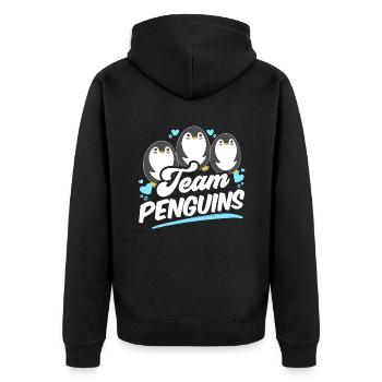 Team Pinguine Liebhaber Süß Pinguin Tier - Unisex Premium Bio Zip Hoodie - Schwarz - Hinten - Nico (187cm)