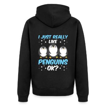 Ich Mag Pinguine Einfach Sehr Tier Pinguin Süß - Unisex Premium Bio Zip Hoodie - Schwarz - Hinten - Nico (187cm)