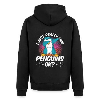 Ich Mag Pinguine Einfach Sehr Tier Pinguin Süß - Unisex Premium Bio Zip Hoodie - Schwarz - Hinten - Nico (187cm)