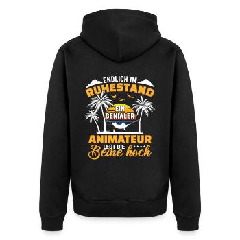 Ruhestand Lustig für Animateur Rentner Abschied - Unisex Premium Bio Zip Hoodie - Schwarz - Hinten - Nico (187cm)