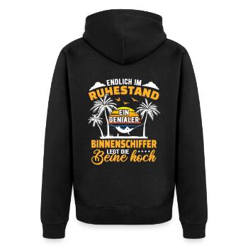 Ruhestand Lustig für Binnenschiffer Rentner - Unisex Premium Bio Zip Hoodie - Schwarz - Hinten - Nico (187cm)