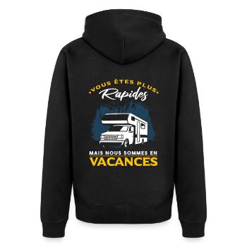 Camping-Car Slogan - Veste à capuche bio Premium Unisexe - noir - Dos - Nico (187cm)