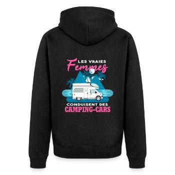Camping-Car Humour Camper Campeuse - Veste à capuche bio Premium Unisexe - noir - Dos - Nico (187cm)