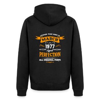 Les légendes sont nées en mars 1977 - Veste à capuche bio Premium Unisexe - noir - Dos - Nico (187cm)