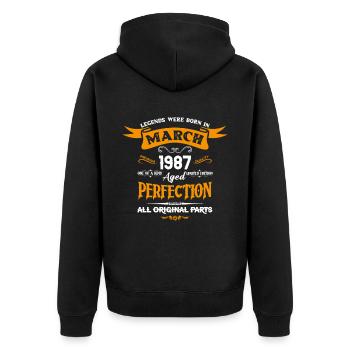 Les légendes sont nées en mars 1987 - Veste à capuche bio Premium Unisexe - noir - Dos - Nico (187cm)