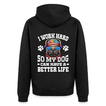 Ich Arbeite Hart, Damit Meine Hunde Ein Besseres - Unisex Premium Bio Zip Hoodie - Schwarz - Hinten - Nico (187cm)