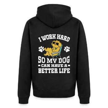 Ich Arbeite Hart, Damit Meine Hunde Ein Besseres - Unisex Premium Bio Zip Hoodie - Schwarz - Hinten - Nico (187cm)