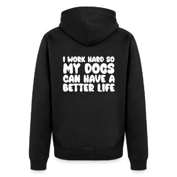 Ich Arbeite Hart, Damit Meine Hunde Ein Besseres - Unisex Premium Bio Zip Hoodie - Schwarz - Hinten - Nico (187cm)