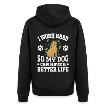Ich Arbeite Hart, Damit Meine Hunde Ein Besseres - Unisex Premium Bio Zip Hoodie - Schwarz - Hinten - Nico (187cm)